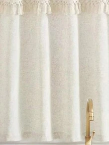 1 pieza Cenefa de ventana de lino con aspecto semitransparente de unicolor - Beis - Ver 3