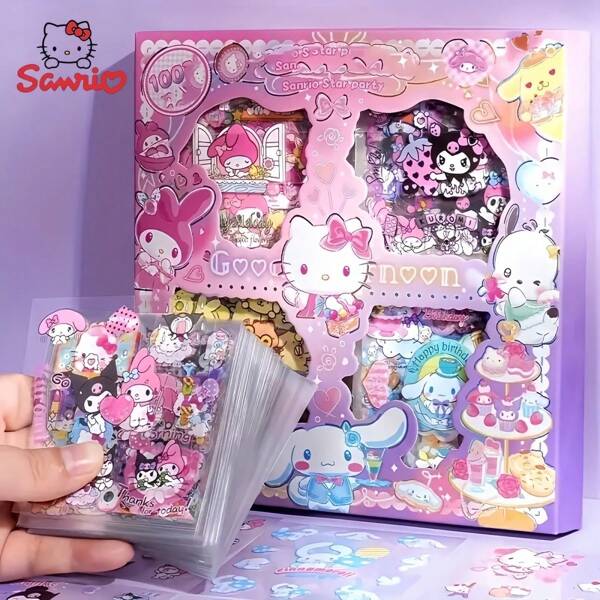 Sanrio 100pcs Glitter Stickers Laser Cartoon Stickers, Waterproof DIY Decorative Stickers For Party Supplies, Party Favors, Birthdays Gift, Christmas