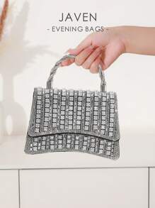 Túi xách cầm tay thời trang sang trọng, màu trơn bóng, thiết kế dạng hốc có nắp từ tính, trang trí bằng đá Rhinestone, thích hợp cho đám cưới, tiệc tùng, sự kiện - màu đen - Xem 1