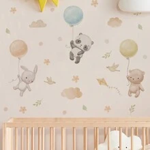 SURELIFE Cute Balloon Animal Wall Decals For Kids Room And Nursery, Bear, Rabbit, Elephant Flying Balloon Wall Stickers, Removable Adhesive Baby Bedroom Wall Decor, Cloud Bird Macaron Color Aesthetic Damage-Free Wall Art - Multicolor - View 8