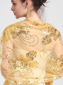 1pc Embroidered Beaded Floral Shawl, Elegant Solid Color Party Shawl, Luxurious Sequin Tassel Shawl, Handmade - Multicolor - View 16