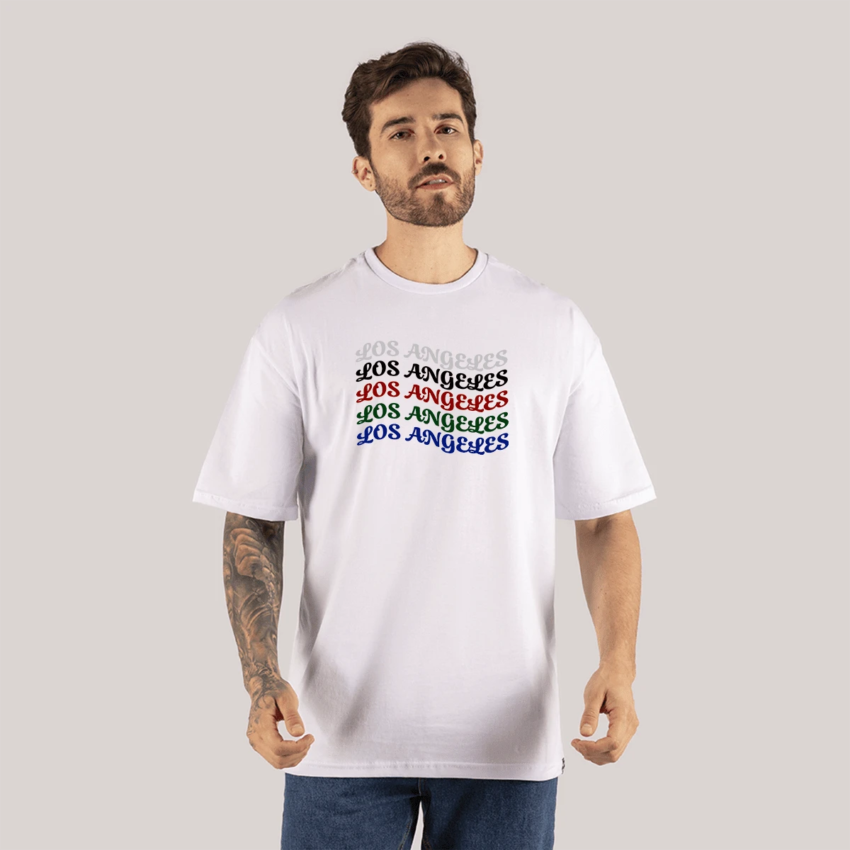 Los Angeles Dol T-Shirt Oversize Printed Cotton Streetwear Fashion - 白色 - 查看 1