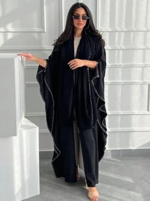 1pc Women Casual Elegant Fashionable Solid Color Embroidered Long Robe Abaya Robe, Comfortable Soft Skin-Friendly Fabric, Suitable For Festivals, Daily Gatherings