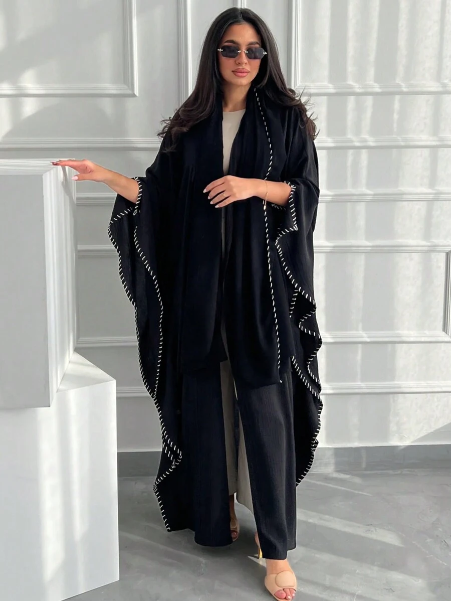 1pc Women Casual Elegant Fashionable Solid Color Embroidered Long Robe Abaya Robe, Comfortable Soft Skin-Friendly Fabric, Suitable For Festivals, Daily Gatherings