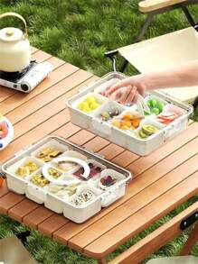 1pc Portable Food Container With Handle And Lid, Divided Airtight Meal Prep Storage Box For Refrigerator, Suitable For Kitchen Food, Meat, Vegetables, Fruits, Outdoor Picnic, Camping, Lunch Box - White - View 6