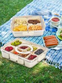 1pc Portable Food Container With Handle And Lid, Divided Airtight Meal Prep Storage Box For Refrigerator, Suitable For Kitchen Food, Meat, Vegetables, Fruits, Outdoor Picnic, Camping, Lunch Box - White - View 11