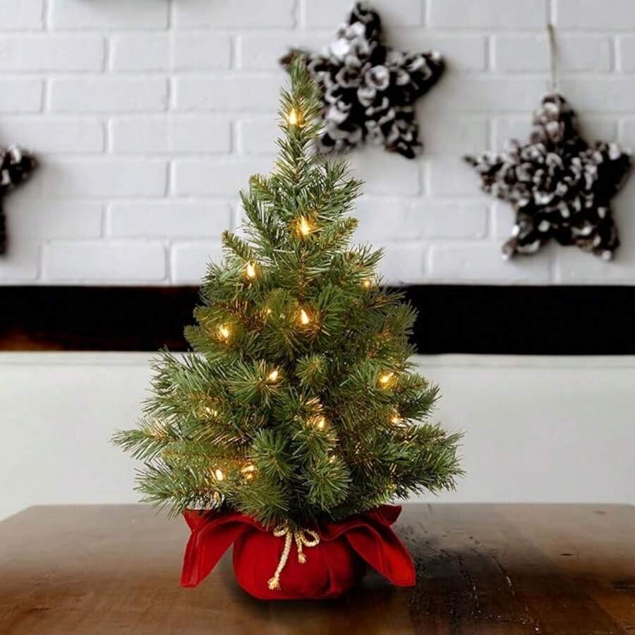 PreLit Artificial Mini Christmas Tree Includes Small Lights And