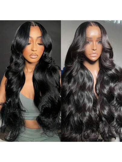 36英寸折扣款水波纹13x4蕾丝前假发，真人发丝，预先拔毛，带婴儿发，蕾丝前假发，真人发丝，女士款，180密度，自然黑色，预先拔毛，适合圣诞派对、音乐节等场合，水波纹自然黑色，长款波浪造型水波纹蕾丝前假发，透明蕾丝前设计，圣诞装饰，女士圣诞礼物，派对自然发型（波波头假发8-16英寸）