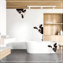 Cow Window Decal Cow Wall Sticker Fun Farm Room Decor Cute Cow Window Sticker Realistic Peek-A-Boo Cow Print Sticker Bedroom Window Decal Living Room Door Farm Kitchen Decor - Multicolor - View 8