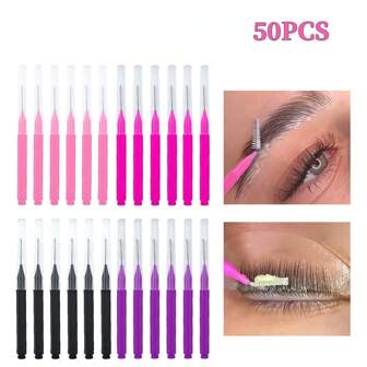 200pcs/100pcs/50pcs/20pcs/5pcs Permanent Mini Eyebrow Brush, Handheld Reusable Colored Eyelash Extension Brush, Eliminating Eyelash Cleaning, Tooth Cleaning Micro-Brush As A Gift Of Choice