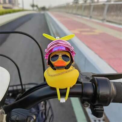 1pc Street Motorcycle Scooter Handle Accessories, PVC Duck Statue With Reflective Helmet And Propeller - Universal For Bicycle And Scooter
