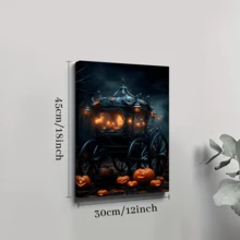 1pc Ghost Car Halloween Wooden Canvas Wall Art, Canvas Poster Print Wall Art For Bedroom, Living Room And Hallway, Ideal Gift For Home Decor And Room Decoration - 彩色 - 查看 8