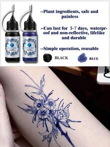 2 件镂空纹身模板 + 2 件身体纹身绘画粘贴套装，时尚个性化纹身图案，适用于手臂、手腕、身体、节日礼物，男女临时防水假纹身模板套件 - 彩色 - 查看 2