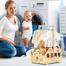 个性化木制婴儿淋浴箱衣柜礼品，婴儿淋浴篮衣架，个性化新婴儿衣服淋浴木盒篮，祝贺未完成的木篮 - 彩色 - 查看 2