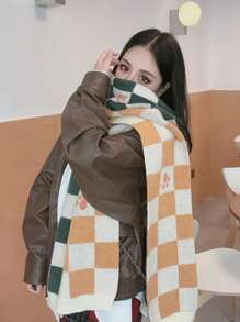 Handmade Green Plaid Scarf, Unisex Fashionable Double-Sided Shawl/Scarf For Winter, Korean Style