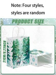 12 个带手柄的小型圣诞礼品袋，4 种设计圣诞纸袋，用于圣诞礼品袋，派对礼物圣诞圣诞装饰圣诞袋，圣诞雪花礼品袋冬季仙境纸质礼品袋带手柄圣诞派对礼品袋冬季袋，用于圣诞节节日派对用品，圣诞纸质酒袋冬季酒瓶礼品袋蓝色水彩森林圣诞树派对袋 - 彩色 - 查看 9