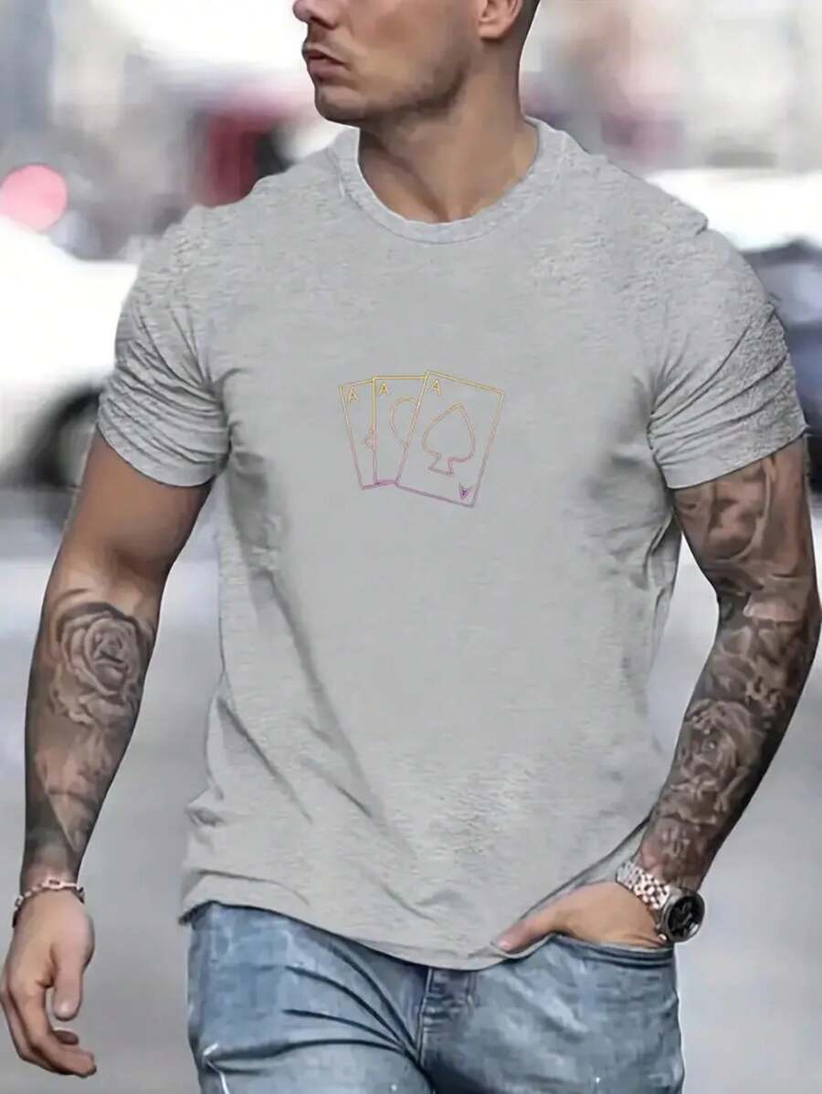 Men's T-Shirt Letters 100% Cotton Shirt New Arrival Premium Mesh Casual Versatile - Màu Xám nhạt - Xem 1
