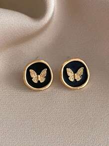 5pcs/Set Minimalist Retro Black Geometric Niche High-End Design Earrings, Suitable For Everyday And Holiday Wear