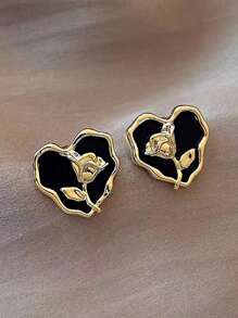 5pcs/Set Minimalist Retro Black Geometric Niche High-End Design Earrings, Suitable For Everyday And Holiday Wear