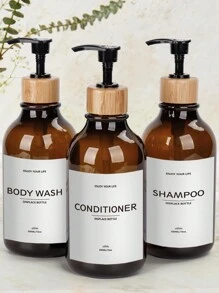 3 件 16 盎司可再填充洗发水和护发素分配瓶 - 3 件套 - 泵瓶分配器，适用于洗发水、护发素、沐浴露 - 空塑料可再填充容器，适用于淋浴家居浴室装饰秋季装饰返校 - 棕色 - 查看 2