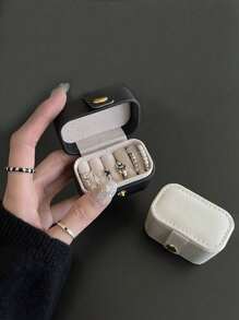 1 pieza Caja de anillo clásica mini con botón, estuche portátil de viaje para joyas, elegante caja de exhibición de joyas, caja práctica de almacenamiento para anillos y pendientes, regalo de moda para mujeres y niñas