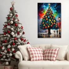 1pcs Christmas Tree Wall Art, Canvas Poster Print Wall Art For Bedroom, Living Room And Hallway, Ideal Gift For Home Decoration And Room Decor
