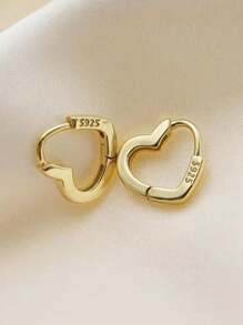 1 paire de boucles d'oreilles en forme de cœur en argent sterling S925, boucles d'oreilles en forme de cœur doré, légères, hypoallergéniques, élégantes, boucles d'oreilles simples à la mode, cadeau de la Saint-Valentin, livré avec boîte-cadeau