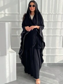 1pc Women Casual Elegant Fashionable Solid Color Embroidered Long Robe Abaya Robe, Comfortable Soft Skin-Friendly Fabric, Suitable For Festivals, Daily Gatherings