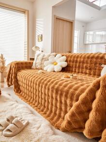 1pc Plush Sofa Towel, Skin-Friendly Sofa Cover, Anti-Slip Anti-Dust Anti-Scratch, Protect Sofa, Suitable For Bedroom And Living Room - Brown - View 2