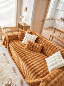 1pc Plush Sofa Towel, Skin-Friendly Sofa Cover, Anti-Slip Anti-Dust Anti-Scratch, Protect Sofa, Suitable For Bedroom And Living Room - Brown - View 5