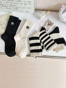 5 双随机运动条纹男女款透气吸湿排汗中筒袜，休闲街头服饰 - 彩色 - 查看 2