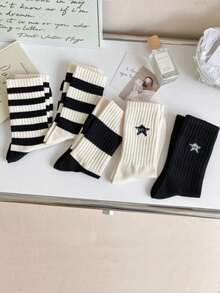 5 双随机运动条纹男女款透气吸湿排汗中筒袜，休闲街头服饰 - 彩色 - 查看 4