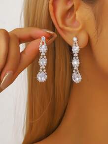 2pcs/Set Tassel Style Bridal Women's Fashionable Rhinestone Earrings, Simple Earrings Suitable For Dances, Parties, And Daily Life. - Silver 80146701 - View 7