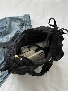 便携式女士绗缝包，非常适合商务、工作、通勤、高中，便携，适合少女和女大学生，非常适合办公室、大学、小学、初中、工作、体育场、运动，轻便大容量单肩包，秋冬季节通用，适合返校和旅行 - 黑色 - 查看 7