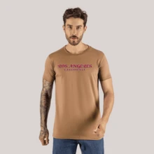 Comfortable Printed T-Shirt Soft Cotton Premium 30.1 LA Font - 米色 - 查看 1