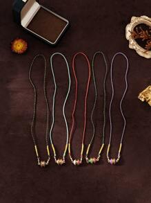 1Pc Colorful Hand Woven Rope Cylindrical Lucky Pendant Necklace, Inlaid With Zirconia, Colored Oil Droplets, Electroplated With Genuine Gold For Color Preservation, Suitable For Daily Wear And Holiday Gifts - Multicolor - View 2