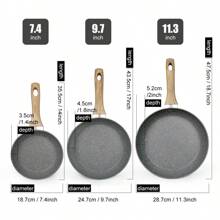 ABKOK 1pc/2pcs/3pcs Cookware Set, Thick Bottom Non-Stick Coating, Wooden Handle, Easy To Clean, Suitable For Various Stoves And Kitchen Cooking, Note The Size, Choose Set Or Single Pan