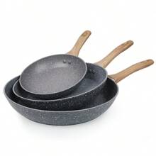 ABKOK 1pc/2pcs/3pcs Cookware Set, Thick Bottom Non-Stick Coating, Wooden Handle, Easy To Clean, Suitable For Various Stoves And Kitchen Cooking, Note The Size, Choose Set Or Single Pan