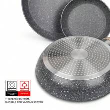 ABKOK 1pc/2pcs/3pcs Cookware Set, Thick Bottom Non-Stick Coating, Wooden Handle, Easy To Clean, Suitable For Various Stoves And Kitchen Cooking, Note The Size, Choose Set Or Single Pan