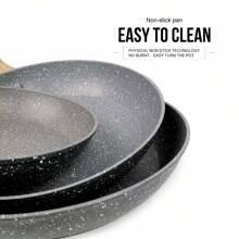 ABKOK 1pc/2pcs/3pcs Cookware Set, Thick Bottom Non-Stick Coating, Wooden Handle, Easy To Clean, Suitable For Various Stoves And Kitchen Cooking, Note The Size, Choose Set Or Single Pan