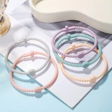 Bộ 5 chiếc/Bộ Vòng tay silicon nhiều lớp hình chữ thập màu Macaron, Vòng đeo tay sáng tạo cá nhân hóa cho trẻ em và người lớn, Màu ngẫu nhiên, Quà tặng Giáng sinh, Năm mới, Ngày lễ tình nhân - Nhiều màu - Xem 6