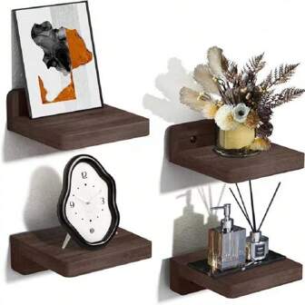 4 piezas de estantes flotantes pequeños, organizador de almacenamiento montado en la pared, estantes de esquina de almacenamiento colgante para decoración del hogar, dormitorio, sala de estar, baño y cocina