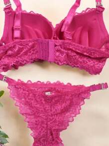 Beautiful B Cup Bra With Thong Coordinate, Floral Design And Lace Details, Adjustable Straps, LOVE Phrase, Various Colors, Premium Quality. - 粉色 - 查看 5