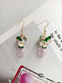 1 对彩色水晶花装饰玻璃夹式耳环，无穿孔，适合女性日常佩戴 - 藍色 - 查看 4