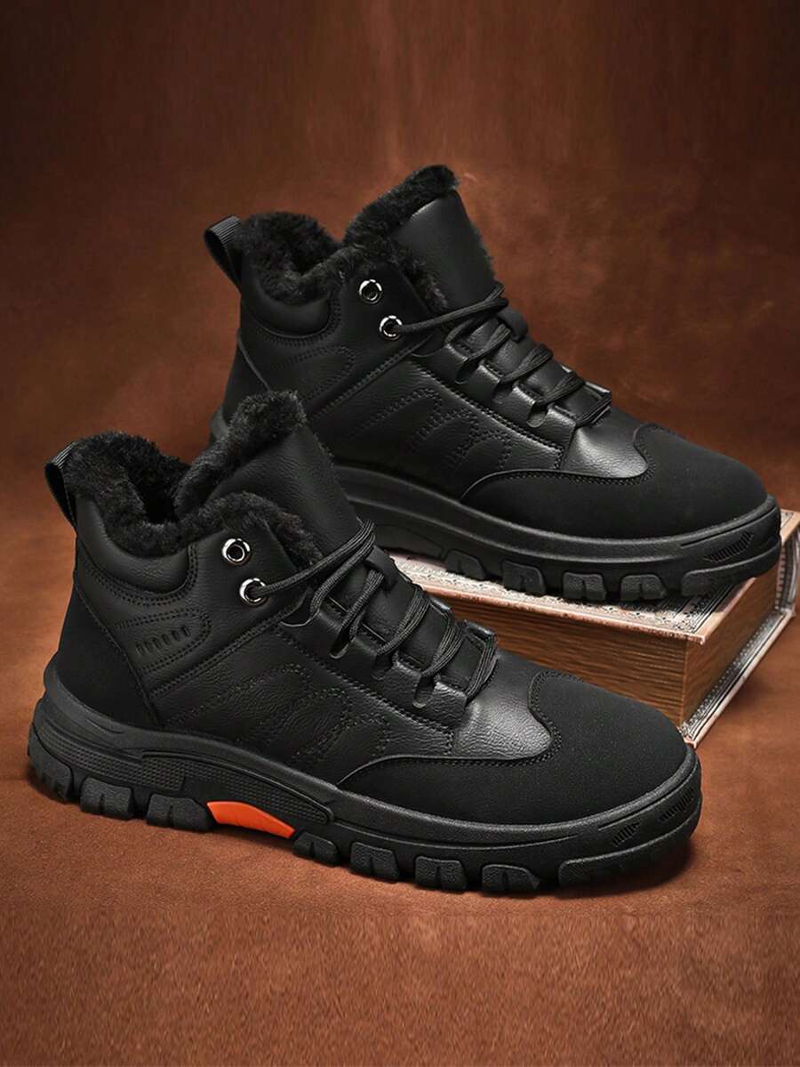 Giày thể thao cổ cao ấm áp cho nam, lớp lót sang trọng tạo sự thoải mái, giày thể thao ngoài trời thông thường, mùa đông - màu đen - Xem 1