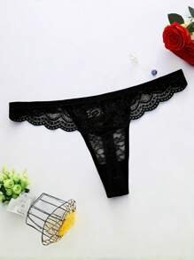 Sexy Lingerie Internet Celebrity Fashion Lace Bow Underwear Double Ring Decoration Sexy Transparent Women's Thong Fashion T Underwear Women's Underwear