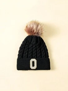 1 件儿童字母设计冬季毛绒球帽 - 黑色 - 查看 34