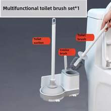 1 件符合人体工程学的长柄马桶刷，带 C 形头，塑料清洁刷 - 便携式、可重复使用、无需充电 - 用于深度清洁浴室和厕所角落 - 彩色 - 查看 1