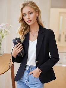 Blazer attillato corto color albicocca per donna, giacca da tailleur di qualità chic, nuova moda primavera-autunno 2025 - nero - Visualizzare 1