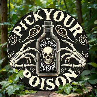 1pc "Choose Your Poison" Easter Sign: Vintage Round Metal Plaque, Wall Art Decor, Hanging Sign, Psychological Symbol, Home, Restaurant, Bar, Cafe, Door, Yard, Garage Wall Art (7.8 Inches X 7.8 Inches), Random Hole Positions